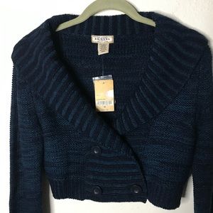 Nwt Arizona cropped cardigan sweater, navy blue, button long sleeve M